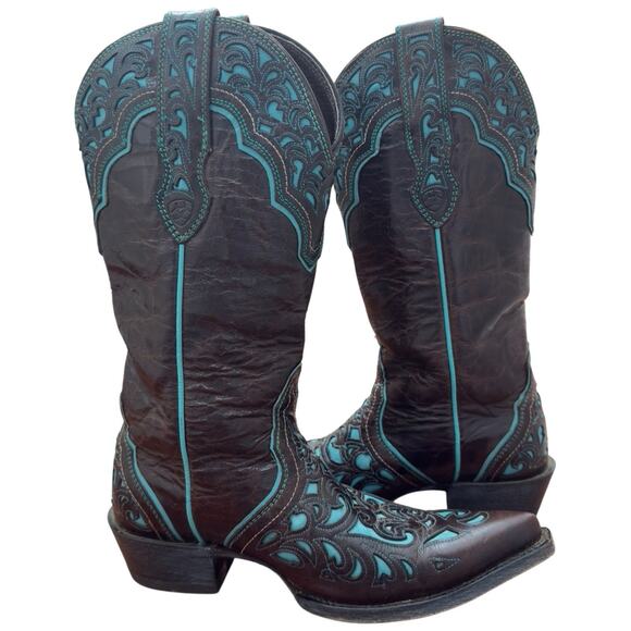 Ariat Presidio Chocolate Brown Turquoise Leather Boots Style 10008754 Size 6.5 - Picture 13 of 16